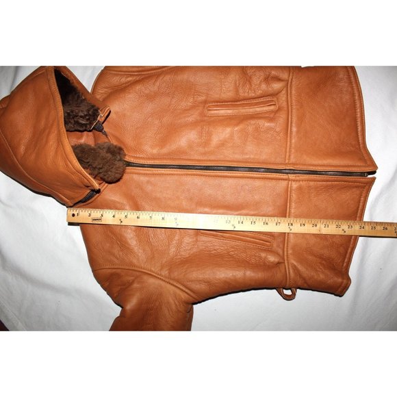 Genuine SHEARLING Leather Aviator Winter Jacket USA Size M Lapels & Hoodie Zip - Picture 10 of 13